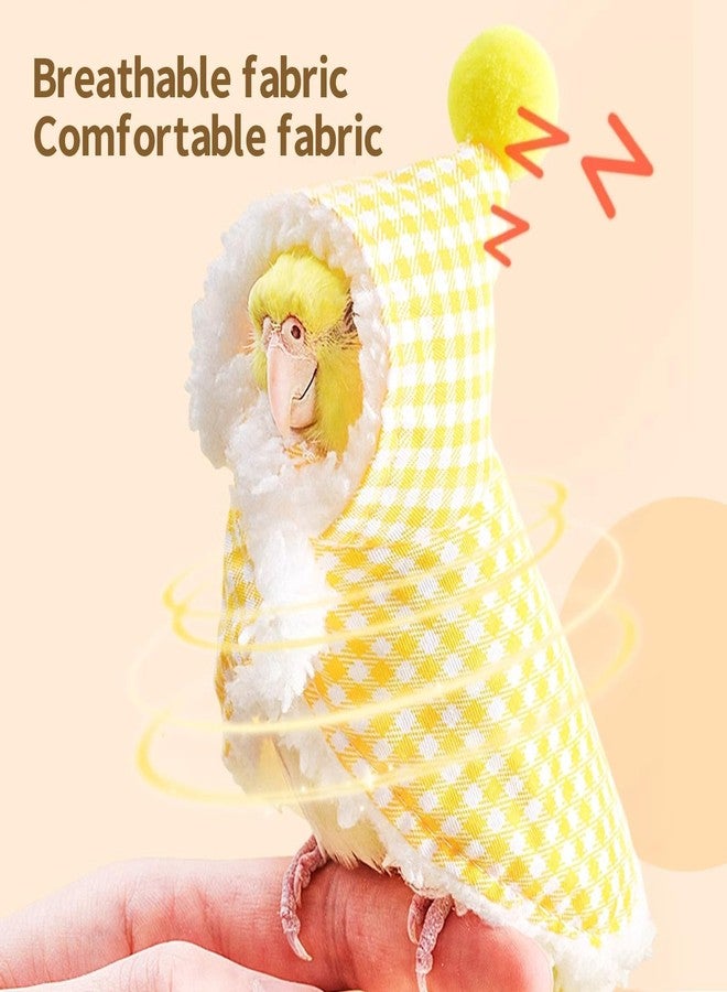 سكويشي ملابس ببغاء، ملابس طيور، ملابس ببغاء - ملابس شتوية للببغاء بأزرار كبس، فستان وردي بنقشة مربعات مع غطاء رأس - Image 2